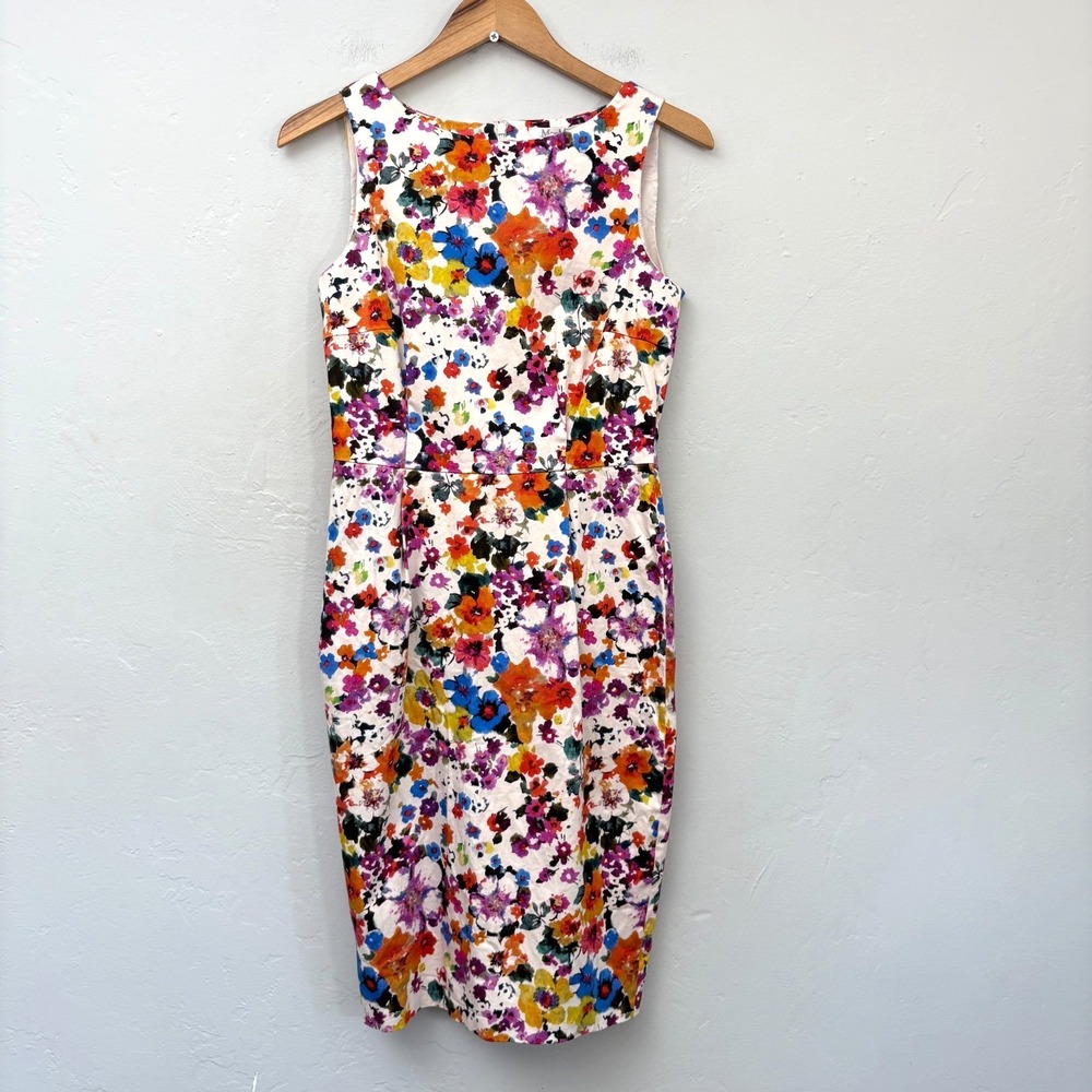 Max Mara Floral Shift Dress Women Size 8 White Sleeveless Colorful FLAW